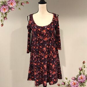 Cold Shoulder Floral Swing Dress in fall colors